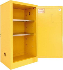 Securall Cabinets - 1 Door, 2 Shelf, Yellow Steel Standard Safety Cabinet for Flammable and Combustible Liquids - 44" High x 24" Wide x 18" Deep, Manual Closing Door, 3 Point Key Lock, 20 Gal Capacity - Benchmark Tooling