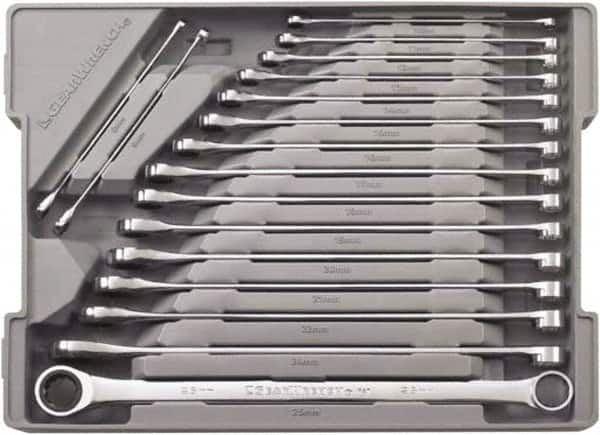 GearWrench - 17 Piece, 8mm to 25mm, 12 Point Combination Wrench Set - Metric Measurement Standard, Chrome Finish, Comes in Plastic Tray - Benchmark Tooling