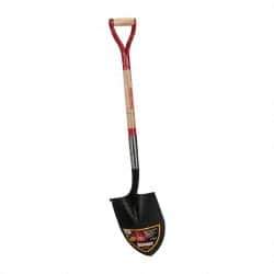 Razor-Back - 12" High x 8-3/4" Wide Round Steel Shovel - 30" Long Steel & Wood D-Grip Handle, Rolled - Benchmark Tooling