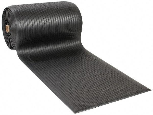 Wearwell - 60' Long x 3' Wide, Dry Environment, Anti-Fatigue Matting - Black, Vinyl with Vinyl Sponge Base, Rounded on 4 Sides - Benchmark Tooling