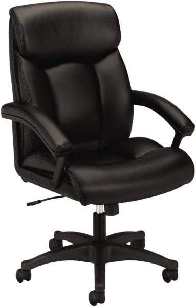 Basyx - 45-1/2" High Executive High Back Leather Chair - 27" Wide x 37-1/2" Deep, Leather Seat, Black - Benchmark Tooling