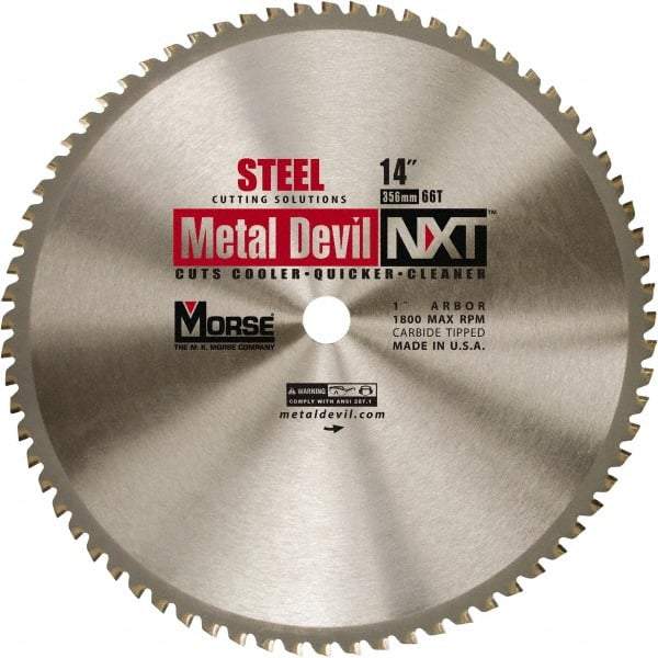 M.K. MORSE - 14" Diam, 1" Arbor Hole Diam, 66 Tooth Wet & Dry Cut Saw Blade - Steel, Standard Round Arbor - Benchmark Tooling