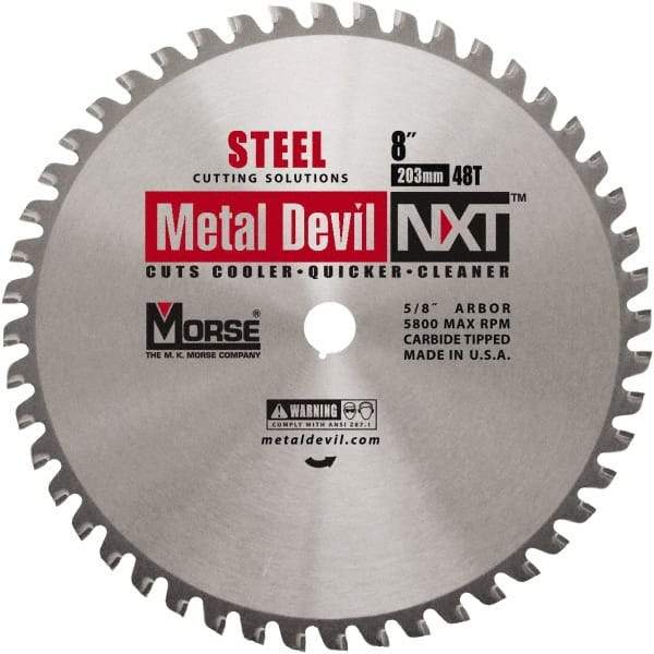 M.K. MORSE - 8" Diam, 5/8" Arbor Hole Diam, 48 Tooth Wet & Dry Cut Saw Blade - Steel, Standard Round Arbor - Benchmark Tooling