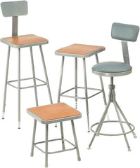 NPS - 24 Inch High, Stationary Fixed Height Stool - 16 Inch Deep x 16 Inch Wide, Hardboard Seat, Gray and Brown - Benchmark Tooling