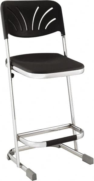 NPS - 24 Inch High, Stationary Square Seat with Steel Backrest - 16-1/4 Inch Deep x 16-3/4 Inch Wide, Plastic Seat, Black and Chrome - Benchmark Tooling