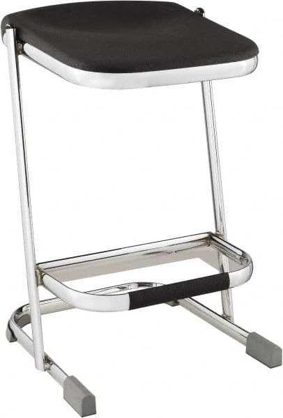 NPS - 24 Inch High, Stationary Fixed Height Stool - 16-1/4 Inch Deep x 16-3/4 Inch Wide, Plastic Seat, Black and Chrome - Benchmark Tooling