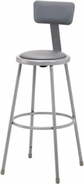 NPS - 30 Inch High, Stationary Fixed Height Stool with Adjustable Height Backrest - 16-1/2 Inch Deep x 16-1/2 Inch Wide, Vinyl Seat, Gray - Benchmark Tooling