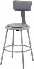 NPS - 24 Inch High, Stationary Fixed Height Stool with Adjustable Height Backrest - 15 Inch Deep x 15 Inch Wide, Vinyl Seat, Gray - Benchmark Tooling