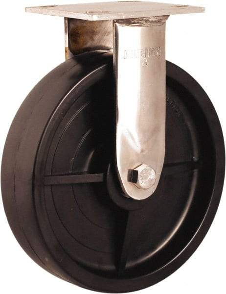 Albion - 8" Diam x 2" Wide x 10-1/8" OAH Top Plate Mount Rigid Caster - Nylon, 900 Lb Capacity, Delrin Bearing, 4 x 4-1/2" Plate - Benchmark Tooling