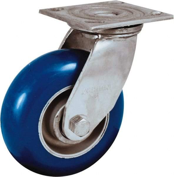 Albion - 6" Diam x 2" Wide x 7-1/2" OAH Top Plate Mount Swivel Caster - Neoprene Donut Tread over Aluminum Hub, 700 Lb Capacity, Precision Ball Bearing, 4 x 4-1/2" Plate - Benchmark Tooling