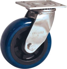 Albion - 6" Diam x 2" Wide x 7-1/2" OAH Top Plate Mount Swivel Caster - Polyurethane Mold on Polypropylene, 900 Lb Capacity, Delrin Bearing, 4 x 4-1/2" Plate - Benchmark Tooling