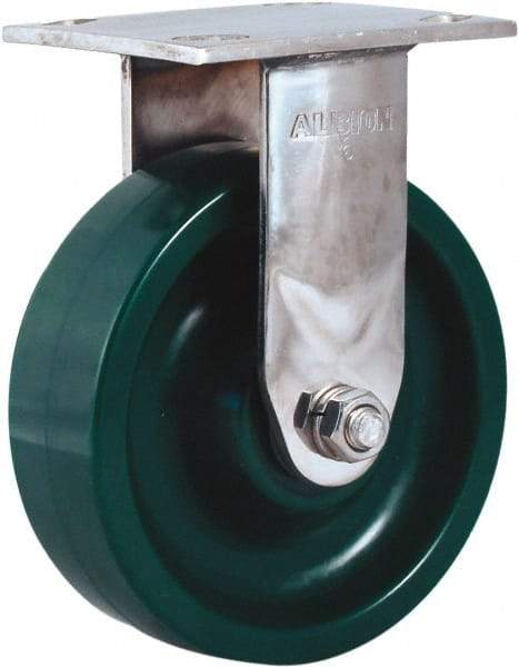 Albion - 6" Diam x 2" Wide x 7-1/2" OAH Top Plate Mount Rigid Caster - Polyurethane, 1,000 Lb Capacity, Stainless Steel Roller Bearing, 4 x 4-1/2" Plate - Benchmark Tooling
