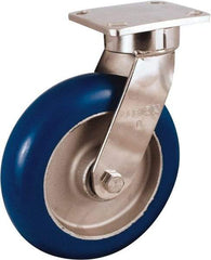 Albion - 6" Diam x 2" Wide x 10-1/8" OAH Top Plate Mount Swivel Caster - Neoprene Donut Tread over Aluminum Hub, 700 Lb Capacity, Precision Ball Bearing, 4 x 4-1/2" Plate - Benchmark Tooling