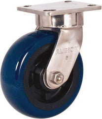 Albion - 4" Diam x 2" Wide x 5-5/8" OAH Top Plate Mount Swivel Caster - Polyurethane Mold on Polypropylene, 600 Lb Capacity, Delrin Bearing, 4 x 4-1/2" Plate - Benchmark Tooling