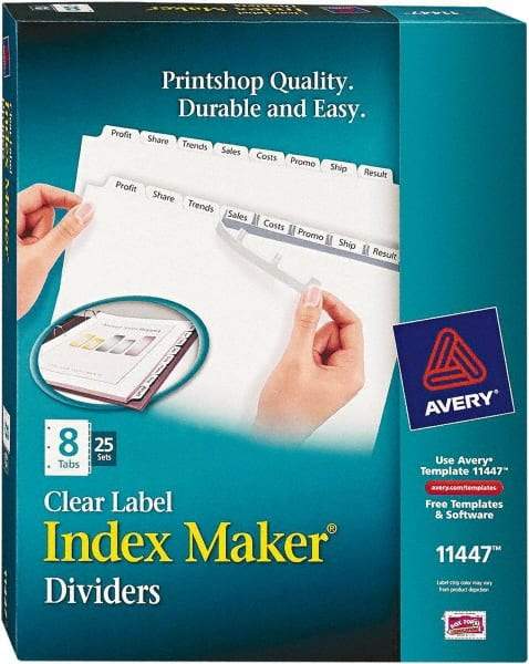 AVERY - 11 x 8-1/2" 8 Tabs, Three Hole Clear Plastic Reinforced Binder Holes, Tab Divider - Clear Tabs, White Folder - Benchmark Tooling