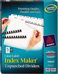 AVERY - 11 x 8-1/2" 5 Tabs, Unpunched Clear Plastic Reinforced, Tab Divider - Clear Tabs, White Folder - Benchmark Tooling