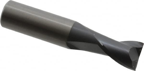 OSG - 1/2", 5/8" LOC, 1/2" Shank Diam, 2-1/2" OAL, 2 Flute, Solid Carbide Square End Mill - Single End, TiAlN Finish, Spiral Flute, 30° Helix, Centercutting, Right Hand Cut, Right Hand Flute, Series 412 - Benchmark Tooling
