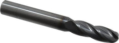 OSG - 3/8" Diam, 1-1/8" LOC, 4 Flute Solid Carbide Ball End Mill - TiCN Finish, Single End, 3" OAL, 3/8" Shank Diam, Spiral Flute - Benchmark Tooling