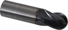 OSG - 3/4" Diam, 1" LOC, 4 Flute Solid Carbide Ball End Mill - TiAlN Finish, Single End, 3" OAL, 3/4" Shank Diam, Spiral Flute - Benchmark Tooling