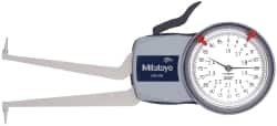 Mitutoyo - 1.6 to 2.4" Inside Dial Caliper Gage - 0.0005" Graduation, 0.0015" Accuracy, 3.3" Leg Length, 0.31" Deep x 0.06" Wide Groove, Ball Contact Points - Benchmark Tooling