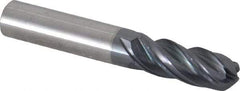 Accupro - 3/8" Diam, 1" LOC, 4 Flute Solid Carbide Ball End Mill - nACRo Finish, Single End, 2-1/2" OAL, 3/8" Shank Diam, Spiral Flute - Benchmark Tooling