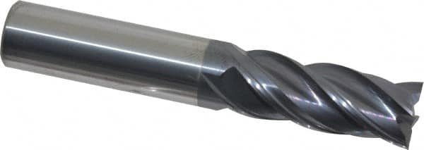Accupro - 1/2", 1-1/4" LOC, 1/2" Shank Diam, 3" OAL, 4 Flute, Solid Carbide Square End Mill - Single End, nACRo Finish, Spiral Flute, Variable° Helix, Centercutting, Right Hand Cut, Right Hand Flute - Benchmark Tooling