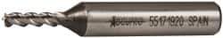 Accupro - 5/32", 3/8" LOC, 3/8" Shank Diam, 2-3/8" OAL, 3 Flute, Powdered Metal Square End Mill - Single End, Uncoated, Spiral Flute, 45° Helix, Centercutting, Right Hand Cut, Right Hand Flute - Benchmark Tooling