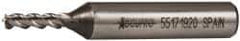 Accupro - 5/32", 3/8" LOC, 3/8" Shank Diam, 2-3/8" OAL, 3 Flute, Powdered Metal Square End Mill - Single End, Uncoated, Spiral Flute, 45° Helix, Centercutting, Right Hand Cut, Right Hand Flute - Benchmark Tooling