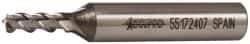 Accupro - 3/16", 1/2" LOC, 3/8" Shank Diam, 2-3/8" OAL, 3 Flute, Powdered Metal Square End Mill - Single End, Uncoated, Spiral Flute, 45° Helix, Centercutting, Right Hand Cut, Right Hand Flute - Benchmark Tooling