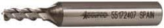 Accupro - 3/16", 1/2" LOC, 3/8" Shank Diam, 2-3/8" OAL, 3 Flute, Powdered Metal Square End Mill - Single End, Uncoated, Spiral Flute, 45° Helix, Centercutting, Right Hand Cut, Right Hand Flute - Benchmark Tooling