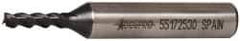 Accupro - 5/32", 3/8" LOC, 3/8" Shank Diam, 2-3/8" OAL, 3 Flute, Powdered Metal Square End Mill - Single End, TiAlN Finish, Spiral Flute, 45° Helix, Centercutting, Right Hand Cut, Right Hand Flute - Benchmark Tooling