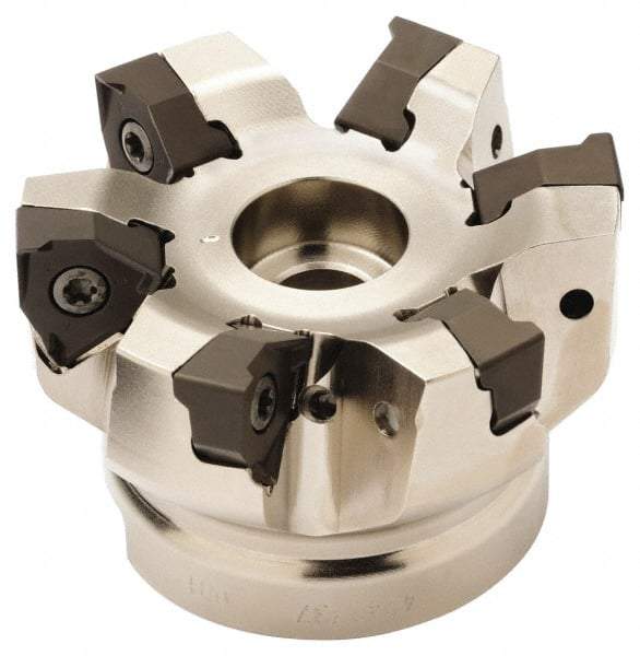Seco - 9 Inserts, 80mm Cut Diam, 27mm Arbor Diam, 7.5mm Max Depth of Cut, Indexable Square-Shoulder Face Mill - 0/90° Lead Angle, 50mm High, XNEX 0806.. Insert Compatibility, Through Coolant, Series Square 6 - Benchmark Tooling