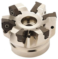 Seco - 9 Inserts, 80mm Cut Diam, 27mm Arbor Diam, 7.5mm Max Depth of Cut, Indexable Square-Shoulder Face Mill - 0/90° Lead Angle, 50mm High, XNEX 0806.. Insert Compatibility, Through Coolant, Series Square 6 - Benchmark Tooling