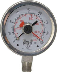 Winters - 2-1/2" Dial, 1/4 Thread, 0-160 Scale Range, Pressure Gauge - Lower Connection Mount, Accurate to 1% of Scale - Benchmark Tooling