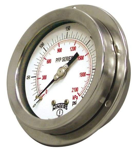 Winters - 2-1/2" Dial, 1/4 Thread, 0-30 Scale Range, Pressure Gauge - Front Flange Panel Mount, Center Back Connection Mount, Accurate to 1.6% of Scale - Benchmark Tooling