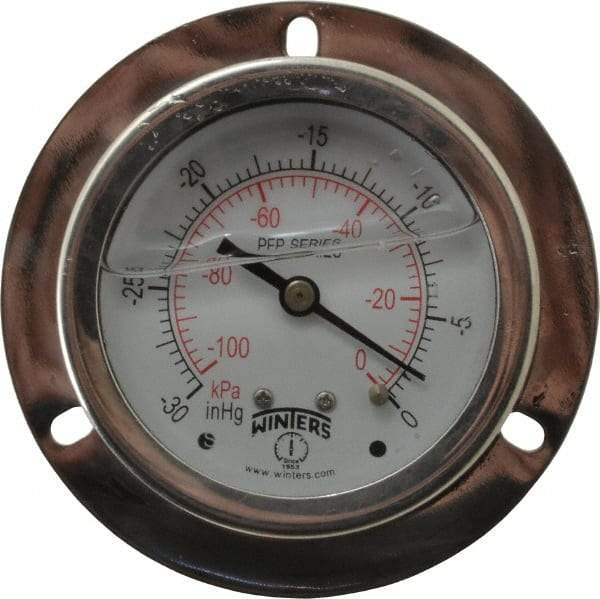 Winters - 2-1/2" Dial, 1/4 Thread, 30 Scale Range, Pressure Gauge - Front Flange Panel Mount, Center Back Connection Mount, Accurate to 1.6% of Scale - Benchmark Tooling