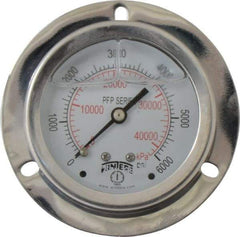 Winters - 2-1/2" Dial, 1/4 Thread, 0-6,000 Scale Range, Pressure Gauge - Front Flange Panel Mount, Center Back Connection Mount, Accurate to 1.6% of Scale - Benchmark Tooling