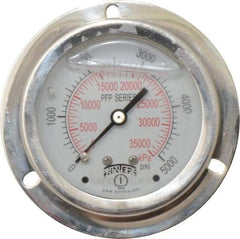 Winters - 2-1/2" Dial, 1/4 Thread, 0-5,000 Scale Range, Pressure Gauge - Front Flange Panel Mount, Center Back Connection Mount, Accurate to 1.6% of Scale - Benchmark Tooling