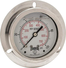 Winters - 2-1/2" Dial, 1/4 Thread, 0-100 Scale Range, Pressure Gauge - Front Flange Panel Mount, Center Back Connection Mount, Accurate to 1.6% of Scale - Benchmark Tooling