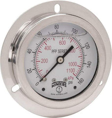 Winters - 2-1/2" Dial, 1/4 Thread, 0-160 Scale Range, Pressure Gauge - Front Flange Panel Mount, Center Back Connection Mount, Accurate to 1.6% of Scale - Benchmark Tooling