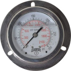 Winters - 2-1/2" Dial, 1/4 Thread, 0-300 Scale Range, Pressure Gauge - Front Flange Panel Mount, Center Back Connection Mount, Accurate to 1.6% of Scale - Benchmark Tooling