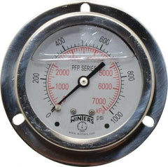 Winters - 2-1/2" Dial, 1/4 Thread, 0-1,000 Scale Range, Pressure Gauge - Front Flange Panel Mount, Center Back Connection Mount, Accurate to 1.6% of Scale - Benchmark Tooling