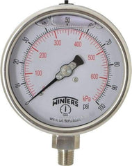 Winters - 4" Dial, 1/4 Thread, 0-100 Scale Range, Pressure Gauge - Lower Connection Mount, Accurate to 1% of Scale - Benchmark Tooling