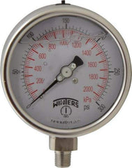 Winters - 4" Dial, 1/4 Thread, 0-300 Scale Range, Pressure Gauge - Lower Connection Mount, Accurate to 1% of Scale - Benchmark Tooling