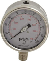 Winters - 4" Dial, 1/2 Thread, 0-1,000 Scale Range, Pressure Gauge - Lower Connection Mount, Accurate to 1% of Scale - Benchmark Tooling