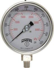 Winters - 4" Dial, 1/4 Thread, 0-5,000 Scale Range, Pressure Gauge - Lower Connection Mount, Accurate to 1% of Scale - Benchmark Tooling