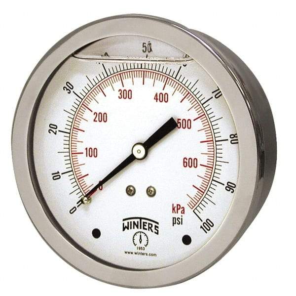 Winters - 1-1/2" Dial, 1/8 Thread, 0-30 Scale Range, Pressure Gauge - Center Back Connection Mount, Accurate to 2.5% of Scale - Benchmark Tooling