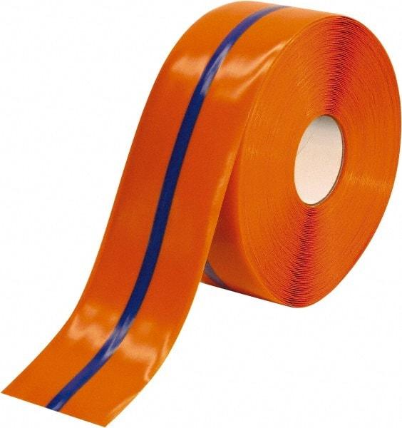 PRO-SAFE - Orange & Blue Striped PVC Tape - 4" Wide x 100' Long x 50 mil Thick, General Traffic - Benchmark Tooling