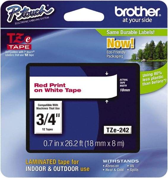 Brother - 3/4" Wide x 314.4" Long, White Plastic/Paper Tape Cassette - For Label Maker - Benchmark Tooling