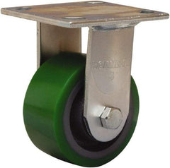 Hamilton - 4" Diam x 2" Wide x 5-5/8" OAH Top Plate Mount Rigid Caster - Polyurethane Mold onto Cast Iron Center, 750 Lb Capacity, Sealed Precision Ball Bearing, 4 x 4-1/2" Plate - Benchmark Tooling